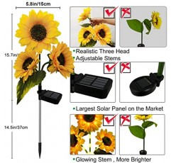 3 팩 태양 광 조명 야외 정원 장식 3 LED 해바라기 노란색 꽃 조명, 파티오 잔디 정원 마당 통로에 대 한 방수 태양 광 야외 조명