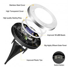 태양광 지상 조명 크리스마스 - 12팩 10 LED 태양광 조명 야외 정원 방수 보도 디스크 잔디 테라스용 지상 조경 조명 마당 통로 계단 데크 산책로 조명(흰색 12팩)