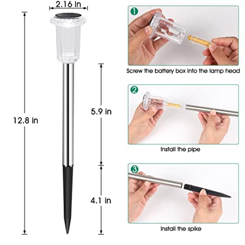 Eyrosa 태양열 실외 조명, 10 팩 태양열 통로 조명 실외 방수, 스테인레스 스틸 태양열 스테이크 조명 정원 마당 경로 산책로 진입로 파티오 잔디 장식 - 색상 변경