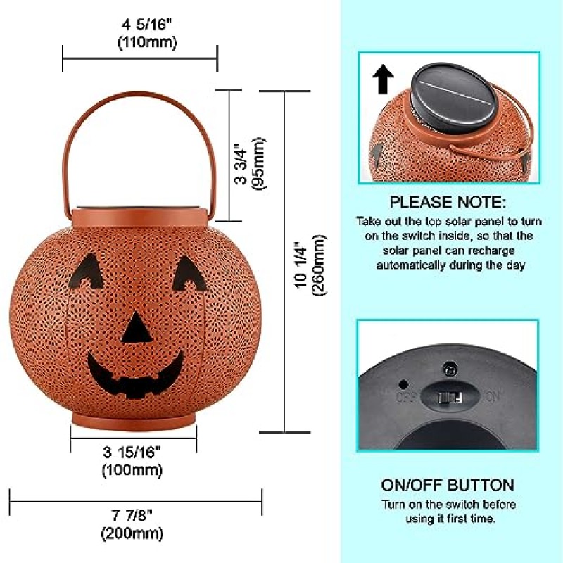 할로윈 매달려 태양열 랜턴 야외 - 정원 태양열 전원 Led 조명 손잡이, 방수 할로윈 장식 금속 라운드 랜턴 마당, 파티오, 통로, 현관, 잔디밭