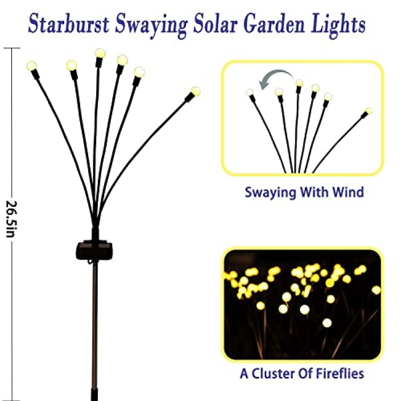 ZFNN 태양광 정원 조명 - 4팩 태양광 반딧불 조명, 항성 흔들리는 조명, 마당 파티오 통로 잔디밭 원예 아버지의 날 선물을 위한 야외 방수 정원 장식