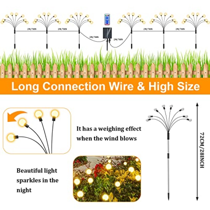 Anubarak 6 팩 반딧불 조명 태양열 야외 조명, 원격 제어 기능이 있는 흔들리는 태양열 정원 조명, 8가지 깜박이는 모드 및 20시간 근무 정원 장식, 경로 마당 파티오용 태양광 야외 조명 장식