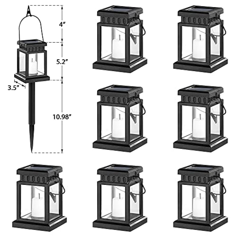 Solpex 태양광 통로 조명 8 팩 LED 야외 행잉 랜턴 산책로, 방수 장식 촛불 조명 효과 랜턴 통로, 파티오, 데크용 스테이크가 있는 정원 태양광 조명