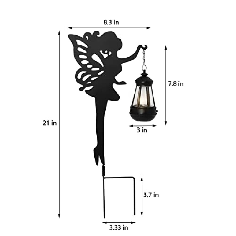 Poweka ????м????????????????styoil????-요정 정원 장식 태양광 조명, 금속 조각상 태양광 조경 조명 잔디밭 파티오 마당 산책로 현관 장식용 야외 교수형 랜턴(2팩)