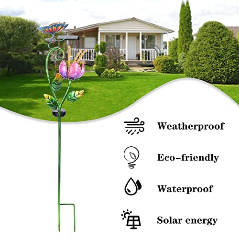 Afirst 태양광 정원 조명 야외 장식 - 태양광 정원 스테이크 나비 튤립 장식 야외 조명 통로 마당 잔디 파티오 베란다 장식용 태양광 조명(핑크색)