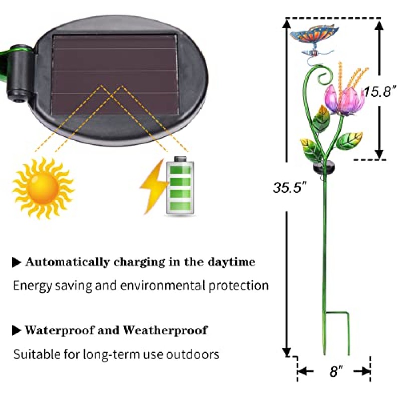 Afirst 태양광 정원 조명 야외 장식 - 태양광 정원 스테이크 나비 튤립 장식 야외 조명 통로 마당 잔디 파티오 베란다 장식용 태양광 조명(핑크색)