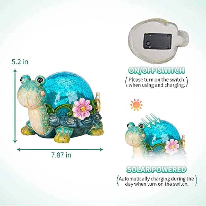 Afirst 정원 거북이 동상 야외 장식 - 수지 야외 입상 유리 태양 광 조명 실내 야외 장식 파티오 잔디 마당 예술 장식품