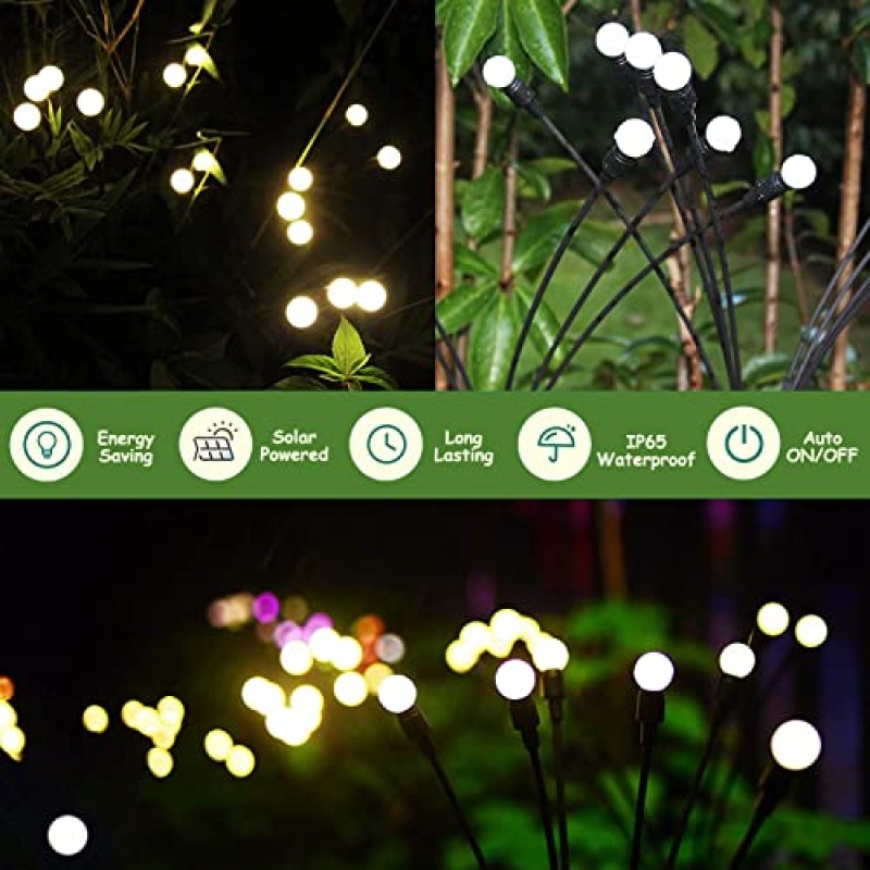 4PCS 8LED 태양열 전원 정원 조명 야외 방수, 태양광 스타버스트 흔들리는 정원 조명, 바람이 불 때 흔들리는 태양광 정원 조명 야외 장식 스트링 조명(따뜻한 | 8LED 전구-4PACK)