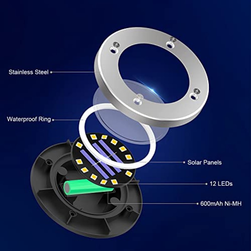 ONSTUY 태양광 야외 조명, 12 LED 정원 태양광 조명 야외 방수 태양광 통로 조명 밝은 지상 조명 잔디밭, 파티오, 진입로, 계단, 8 팩(백색광)을 위한 야외 조명 장식