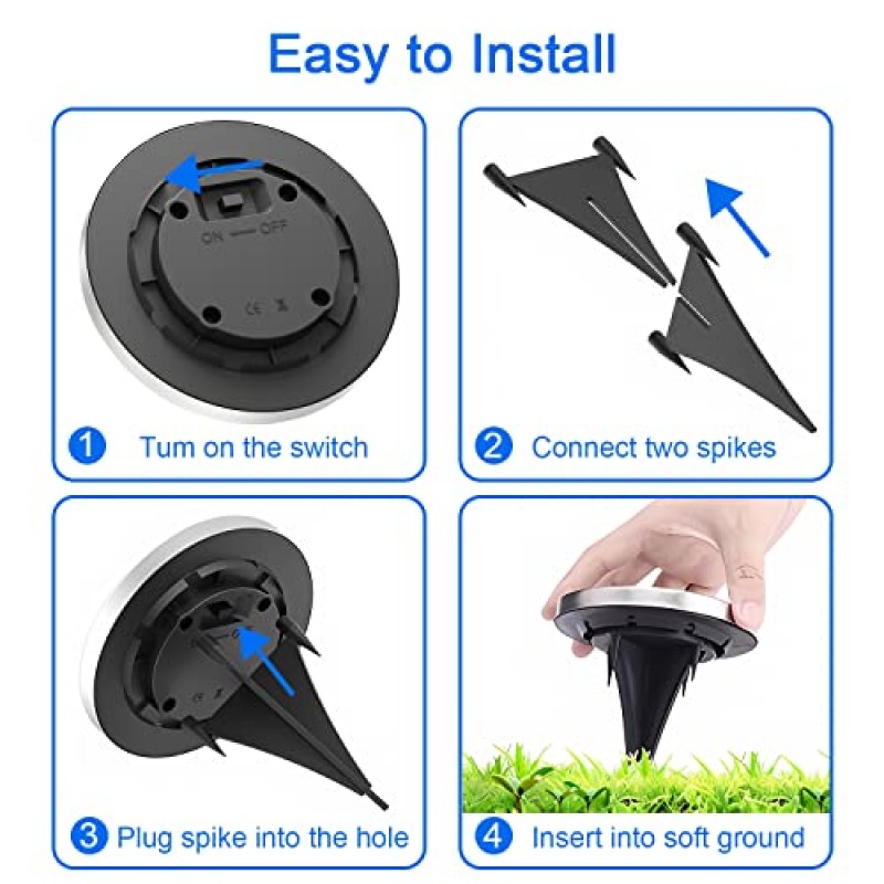 ONSTUY 태양광 야외 조명, 12 LED 정원 태양광 조명 야외 방수 태양광 통로 조명 밝은 지상 조명 잔디밭, 파티오, 진입로, 계단, 8 팩(백색광)을 위한 야외 조명 장식
