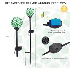 VCUTEKA 태양광 조명 야외 장식, 모자이크 태양광 정원 조명 Waterpoof LED 통로 스테이크 조명 조경 잔디 파티오 마당 장식, 녹색 1 팩