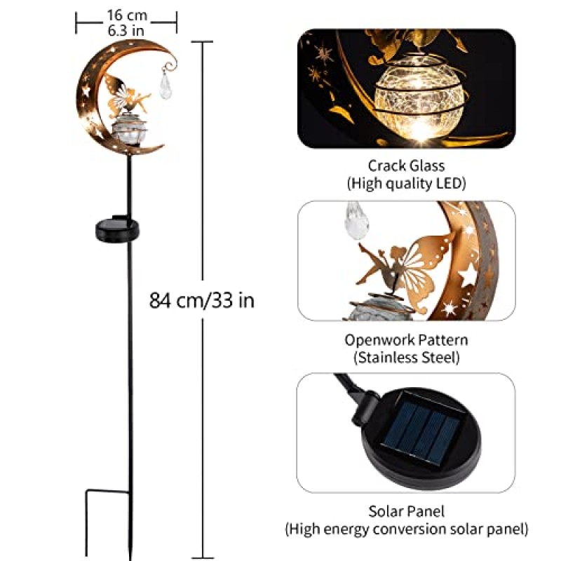 GOTRUTH 정원 태양 광 야외 장식, 천사 장식이있는 달 요정 유리 글로브, 통로 잔디 파티오 안뜰을위한 방수 따뜻한 LED 조명 장식