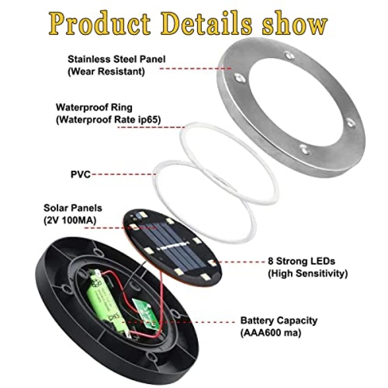업그레이드된 태양광 정원 조명 방수 밝은 지상 야외 조경 조명 통로 잔디 파티오 야드 데크 산책로(12팩)