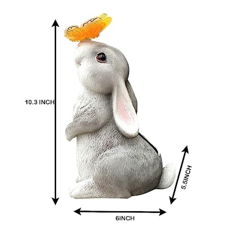 ANSIKE 태양열 야외 정원 동상 장식 - 태양 나비 빛이있는 토끼 동상 파티오 잔디 장식을위한 7 가지 색상 변경 엄마를위한 추수 감사절 할머니 어린이, 색상 변경이있는 토끼