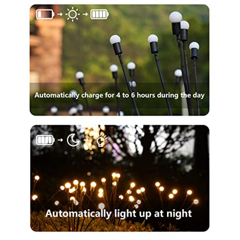 Otdair 태양 정원 조명-새로운 업그레이드 4 팩 8 LED 태양열 전원 반딧불 조명 4 팩 야외 방수 활기찬 정원 조명 파티오 통로 장식, 따뜻한 흰색