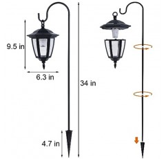 Dynaming 2팩 태양열 매달려 조명 야외, 2 x 34인치 셰퍼드 후크가 있는 태양열 전원 정원 장식 랜턴, 잔디 파티오 야드 통로 진입로용 방수 조경 조명, 따뜻한 흰색