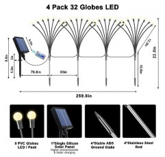 태양열 반딧불 조명 야외 원격 제어, 4 팩 32 LED 흔들리는 태양열 정원 조명 8 가지 모드, 마당 파티오 잔디 통로 파티 장식 크리스마스 장식용 방수 장식 조명, 따뜻한 흰색