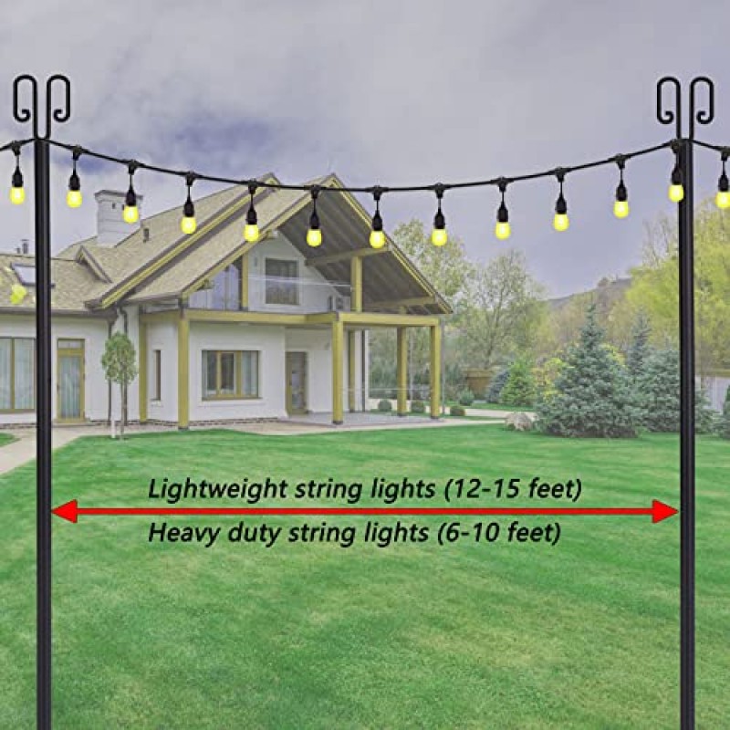 야외 스트링 조명용 스트링 라이트 폴 2팩, 외부 스트링 조명용 100인치 라이트 폴, 정원, 파티오, 결혼식, 파티, 생일 장식용 뒷마당 스틸 파티오 라이트 폴