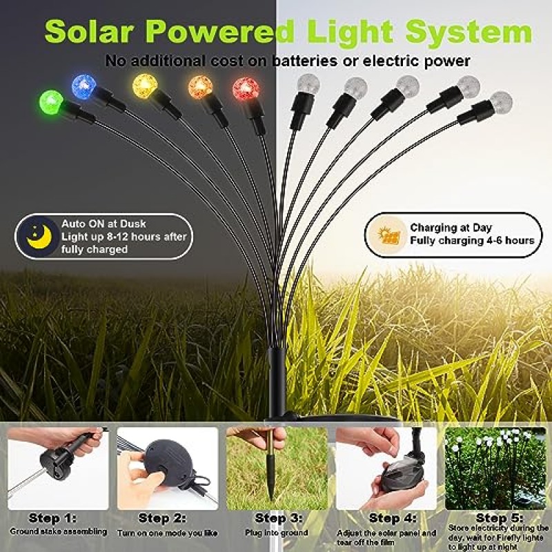 Hisim 태양열 정원 조명 4 팩, 40 LED 태양열 반딧불 조명, 크리스탈 항성 흔들리는 빛, 바람에 의한 흔들림, 마당 파티오 통로 잔디 장식, 다색용 야외 방수 태양열 장식 조명