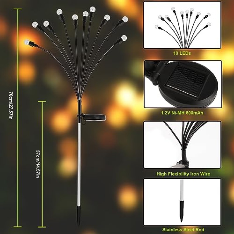 Hisim 태양열 정원 조명 4 팩, 40 LED 태양열 반딧불 조명, 크리스탈 항성 흔들리는 빛, 바람에 의한 흔들림, 마당 파티오 통로 잔디 장식, 다색용 야외 방수 태양열 장식 조명