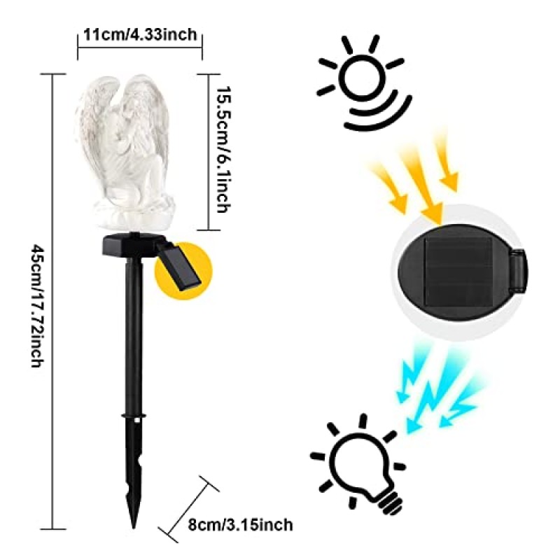 XURLEQ 정원 태양열 조명 야외 장식, 수지 천사 야외용 태양열 LED 조명, 꽃 울타리 잔디 통로 산책로 안뜰 파티 장식, 천사용 방수 조명