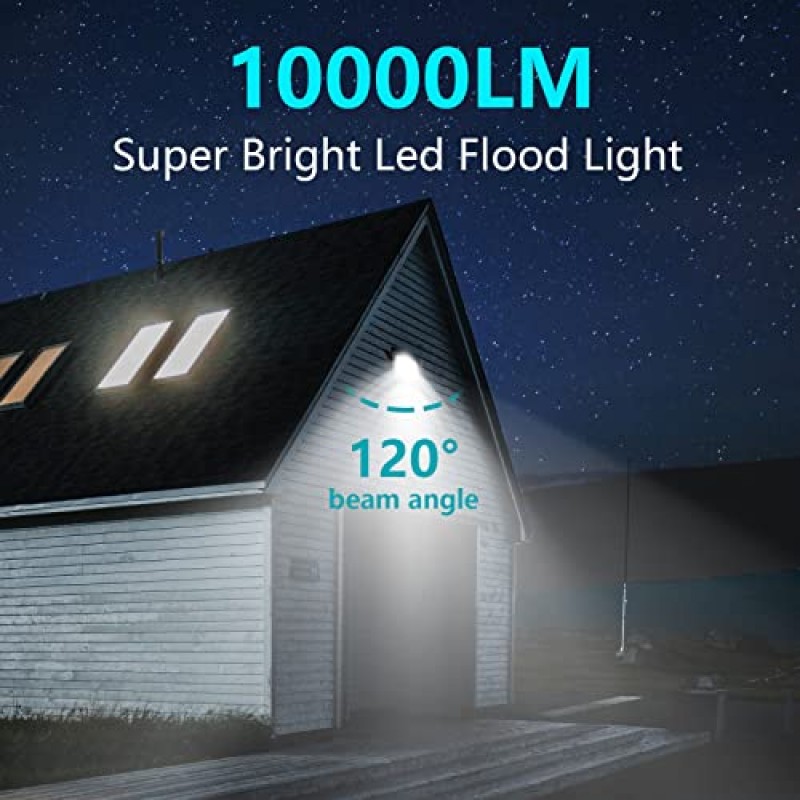 Totexil 2 팩 100W 야외 LED 투광 조명, 10000LM 플러그가 있는 슈퍼 밝은 외부 작업 조명, IP66 방수 보안 조명, 정원 마당 놀이터 코트용 야외 5000K 일광 흰색 투광 조명