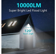 Totexil 2 팩 100W 야외 LED 투광 조명, 10000LM 플러그가 있는 슈퍼 밝은 외부 작업 조명, IP66 방수 보안 조명, 정원 마당 놀이터 코트용 야외 5000K 일광 흰색 투광 조명