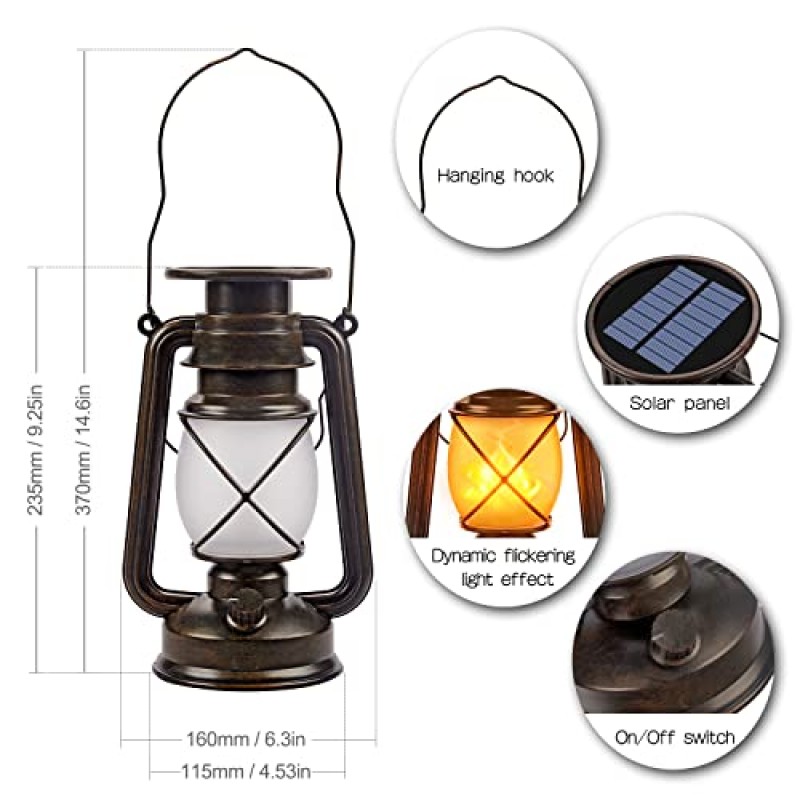 태양 랜턴 야외 매달려 태양 광 조명 춤 불꽃 빈티지 Led 방수 캠핑 램프, 테이블 파티오 정원 마당 통로 베란다 2 팩 (주황색 불꽃)에 대한 조경 장식