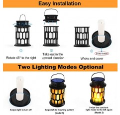 DONLINE 태양광 랜턴 야외 방수 깜박이는 불꽃 매달려 태양광 랜턴 캠핑 태양열 전원 조명 할로윈 장식용 장식 조명 홈 가든 파티오 데크 야드 경로, 2 팩