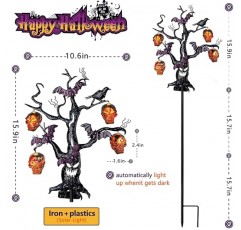 할로윈 태양 빛 야외 장식 방수 2 팩, 무서운 철 예술 통로 조명 금속 마당 정원 스테이크 조명 야외 잔디 마당 현관 장식품 박쥐 해골 나무 파티 장식
