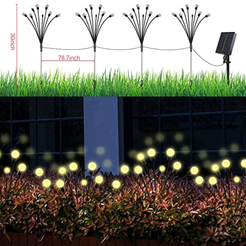 Axafnev 반딧불 정원 조명 태양열 야외, 태양광 정원 조명 8 LED 방수 5 팩 독립 기념일 기념 선물용 통로 조명 마당 잔디 파티오 경로 파티 캠핑 결혼식(따뜻한 흰색)…