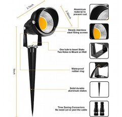 ZUCKEO 10W 조경 조명 커넥터가 있는 12V 24V 저전압 LED 조경 조명, 1000LM 따뜻한 흰색 빛 IP66 방수 조경 스포트라이트 마당 잔디 정원 야외 조명(2팩)