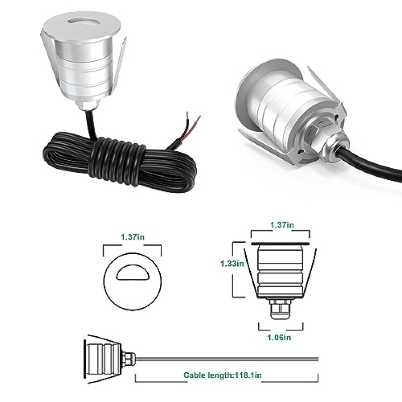 Landscapestation 옥외 매립형 LED 데크 조명 단계 조명, 미니 지상 LED 경관 조명, IP67 방수 1W 12V-24V DC 정원 잔디밭 계단 파티오용 저전압, 3000K