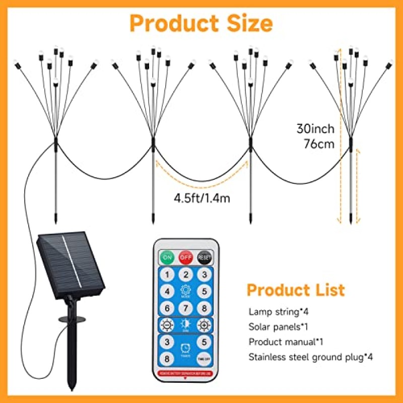 Sachie 야외 크리스마스 장식, 32LED 태양열 정원 조명 방수 8모드 원격 제어, 4pcs 다채로운 흔들리는 태양열 반딧불 조명 외부, 경로 조경 잔디밭을 위한 마당 장식