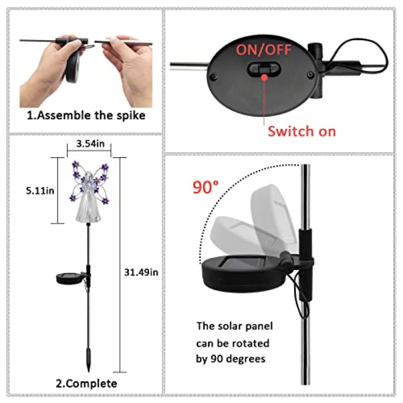 태양열 정원 조명, LED 천사 태양열 조경 장식 조명, 야외 방수 태양열 정원 스테이크 조명, 파티오 야드 잔디 무덤 묘지에 대한 태양열 통로 조명, 기념 동정 선물 (보라색)