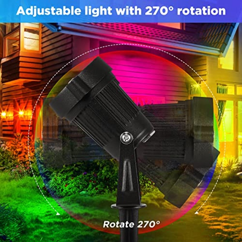 Houkiper RGB 야외 스포트라이트 Led 잔디밭 홍수 조명 스테이크, 6W 야외 색상 변경 풍경 조명기구, 방수 Ac 전기 조경 스포트 라이트 마당 정원 진입로 통로 정원