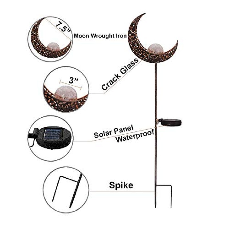 HDNICEZM 정원 태양열 조명 야외 장식, 달 딱딱 유리 글로브 스테이크 금속 조명, 통로, 잔디밭, 안뜰, 마당을 위한 방수 따뜻한 흰색 LED