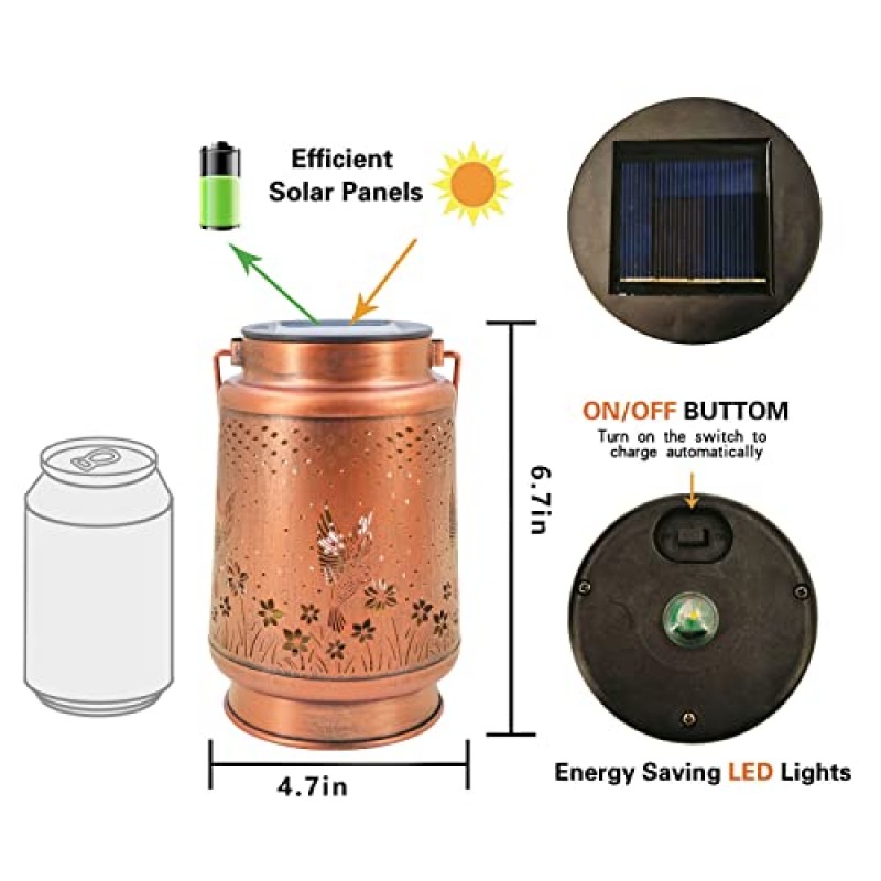 벌새 태양 랜턴 조명 야외 걸이, 금속 장식 랜턴-방수 LED 장식 조명 정원 파티오 마당 잔디 뒷마당 현관 엄마 할머니 여성을위한 선물로