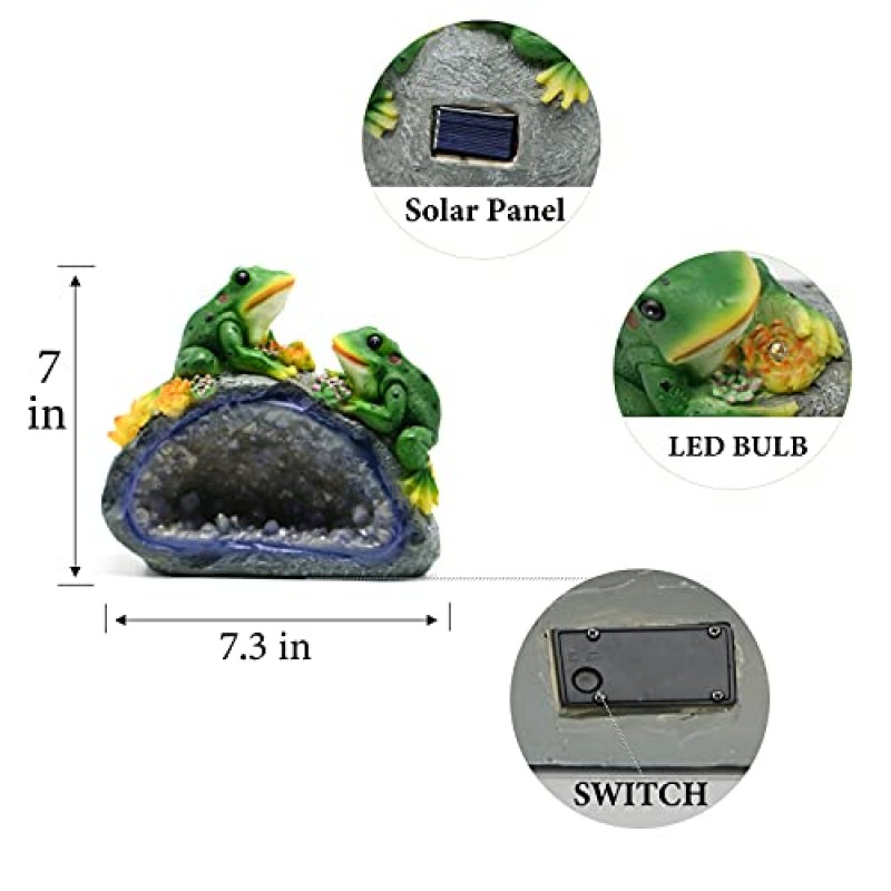 정원 동상 태양 개구리 입상 수지 LED 동상 마당 안뜰 산책로 예술 장식, 잔디 장식품, 실내 옥외 장식, 엄마를위한 선물, 가족, 7 x 7.3 인치