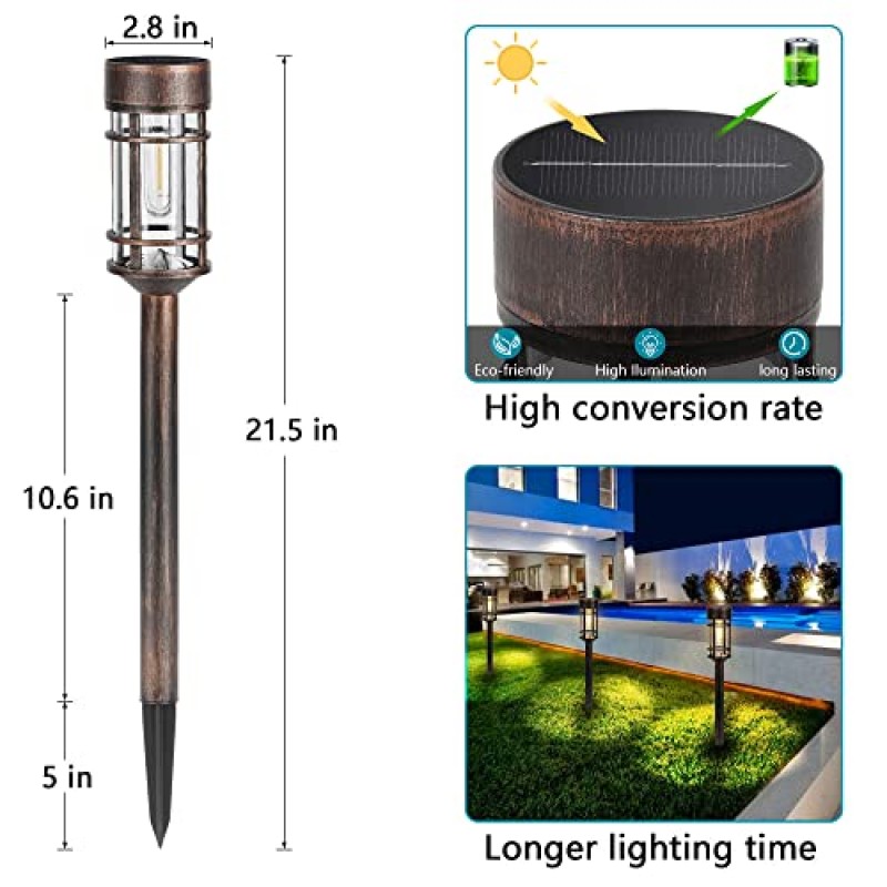 외부를 위한 태양광 조명, 6팩 태양광 통로 조명 야외 방수, 정원 마당 안뜰 경로 산책로 보도 진입로 잔디 장식을 위한 태양광 조경 조명
