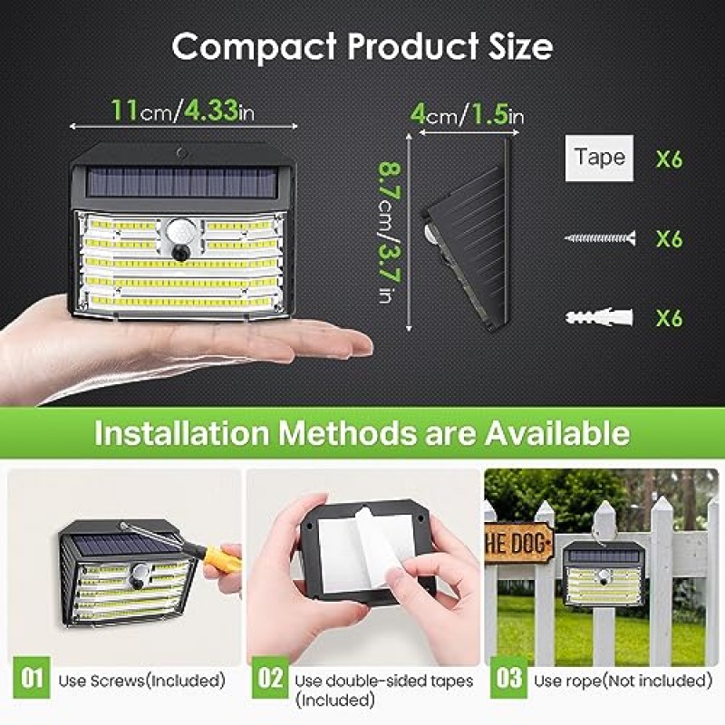 CLAONER 실외 태양광 조명 [???? ????ت????/126 LED], 무선 동작 센서 조명, IP65 방수 보안 조명 3가지 모드, 270° 조명 각도, 데크 파티오 울타리 차고용 매우 밝은 벽 조명