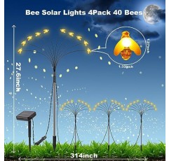 4 팩 10 LED 태양열 정원 조명 - 태양열 구동 꿀벌 장식 정원 조명, 파티오, 마당, 안뜰, 산책로, 원예 용품을위한 방수 잔디 장식