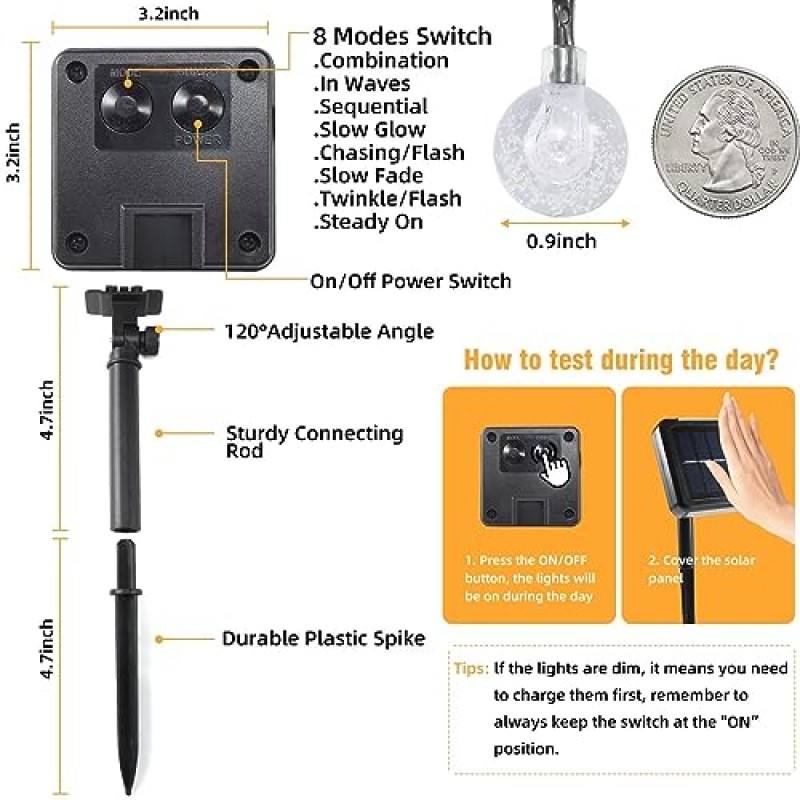 Qulist 야외 태양열 스트링 조명, 2팩 120 LED 71FT 크리스탈 글로브 외부용 태양열 걸이 조명, 방수 8가지 모드 정원, 잔디밭, 마당, 울타리, 나무, 데크용 태양광 파티오 조명