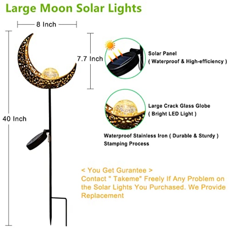 TAKE ME Moon 태양 광 조명 정원 야외 장식 방수 장식 태양 스테이크 조명 파티오 야드, 산책로, 잔디밭, 크리스마스 선물