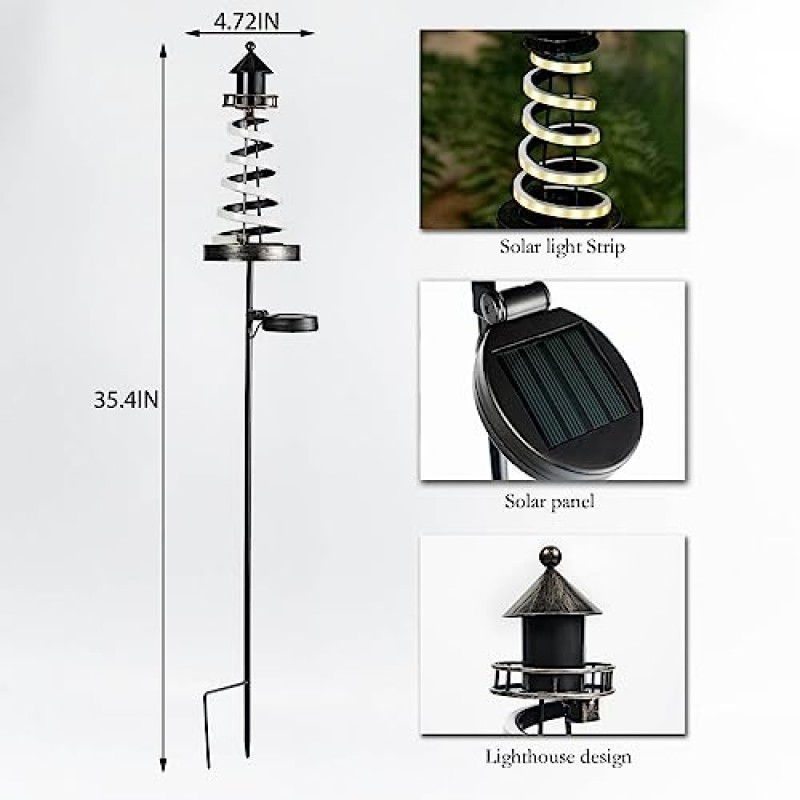 Suyorpe 태양광 정원 조명, 야외 통로 등대 장식 방수, 금속 스테이크 플렉스 조명 장식, 잔디, 파티오, 마당, 뒤뜰, 크기 4.72 x 4.72 x 35.43 인치를 위한 독특한 예술 장식