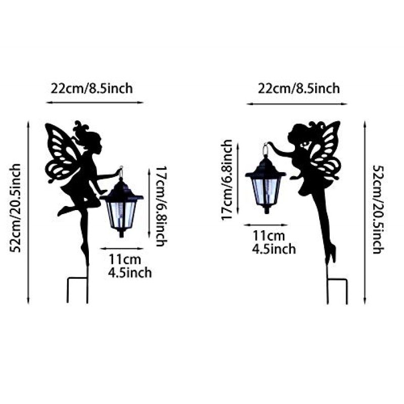 CHUANGFENG 금속 요정 스테이크 태양 빛 야외 장식 정원 잔디 파티오 또는 안뜰 장식 2 PC에 대 한 태양 등불과 태양 요정 스테이크 동상 장식