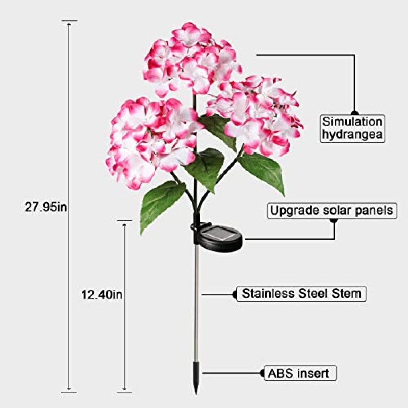ZOMCHAIN ​​태양광 꽃 조명-2 팩 방수 태양광 정원 꽃 조명, 태양 수국 스테이크, 파티오, 안뜰, 정원 잔디밭용 태양 장식 조명(블루 & 로즈 레드)
