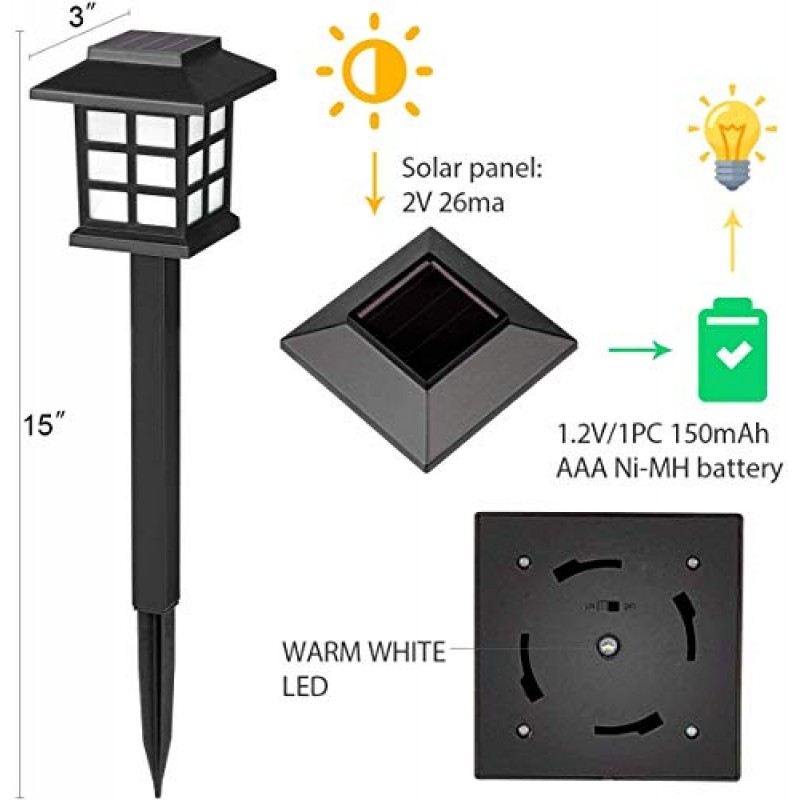 6 팩 태양광 통로 조명 정원, 조경, 경로, 마당, 파티오, 진입로, 산책로용 야외 방수 야외 태양광 조명(흰색)