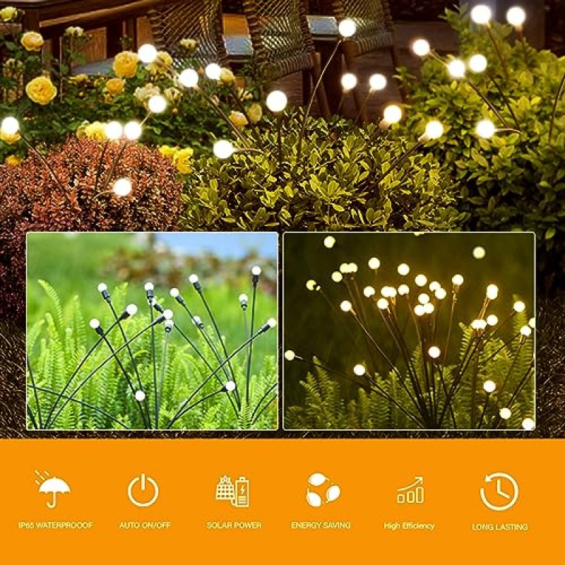 BCGA 태양열 반딧불 정원 조명, 실외 방수 태양열 마당 조명, 외부 파티오 장식 램프, 8 가지 모드 크리스마스 통로 풍경 장식용 10 LED/개(8 팩 80 LED), 따뜻한 흰색