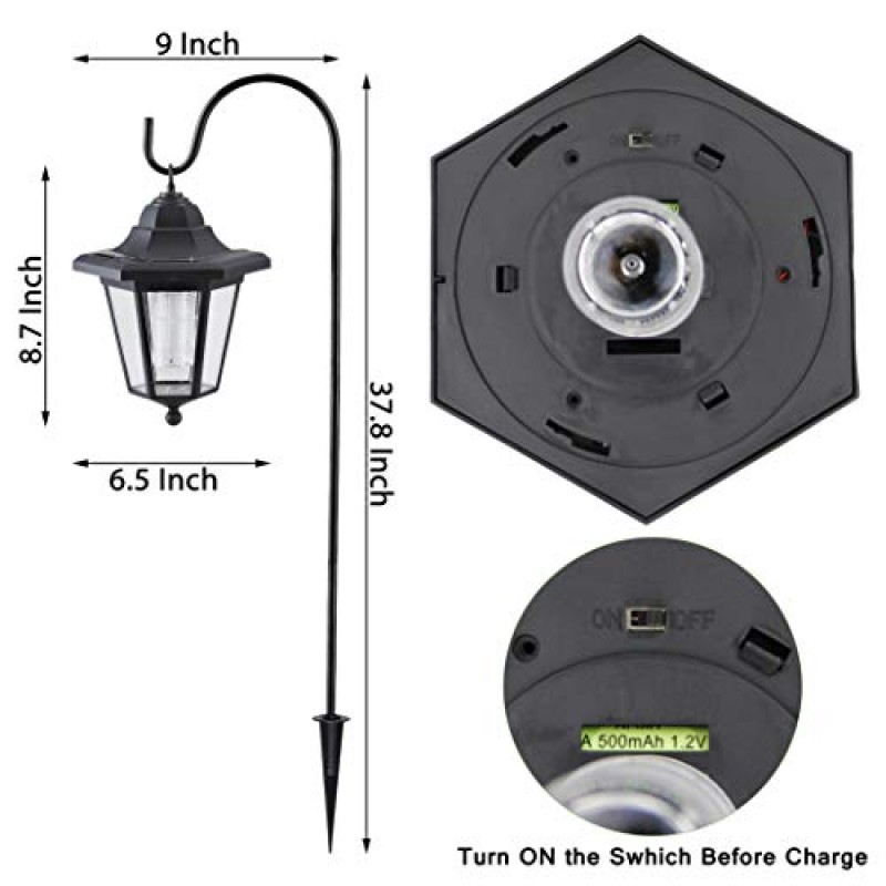 MAGGIFT 37.8인치 외부 태양광 정원 조명용 태양광 조명 매달려 2개의 셰퍼드 후크가 있는 장식용 랜턴 잔디 파티오 야드 통로 진입로, 2팩용 방수 조경 조명